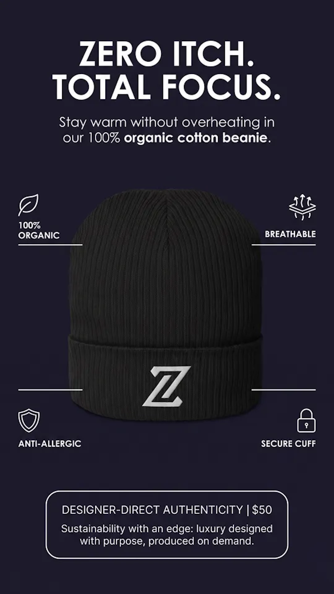 Organic ribbed beanie